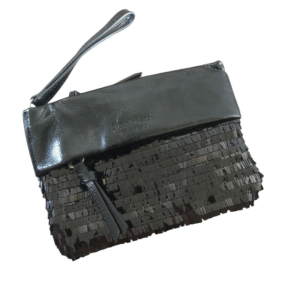 Simply Vera Vera Wang Black Sequin Faux Leather Wristlet Clutch